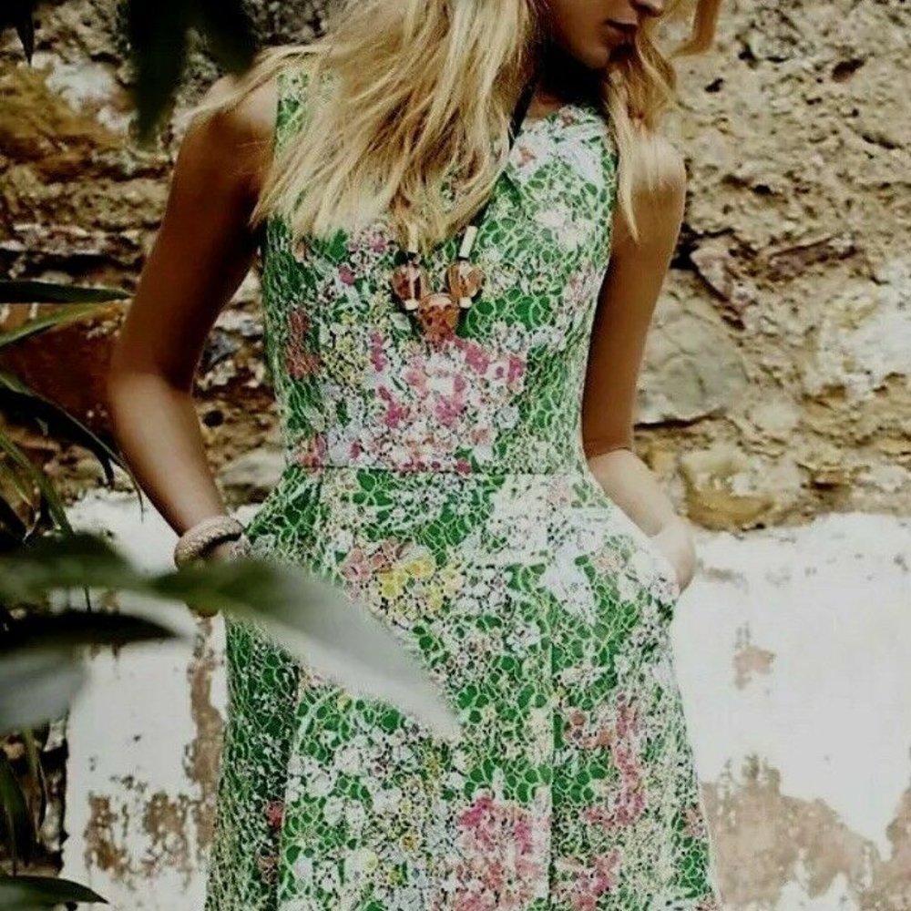 ANTHROPOLOGIE Lace Verbena Dress Green Pink {AA30}